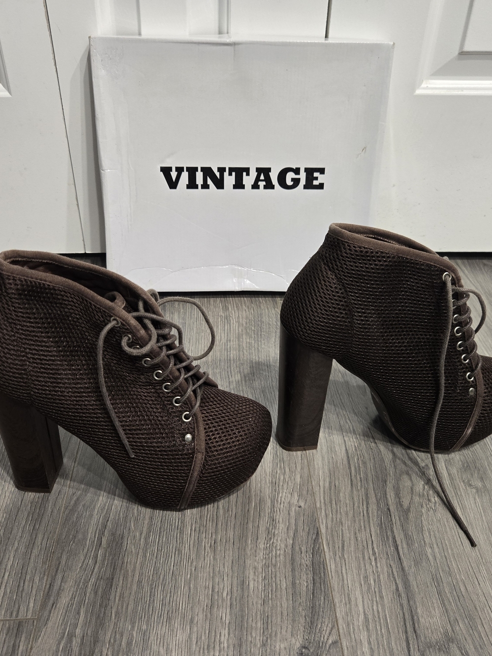 Vintage Brown Lace-Up Platform Booties